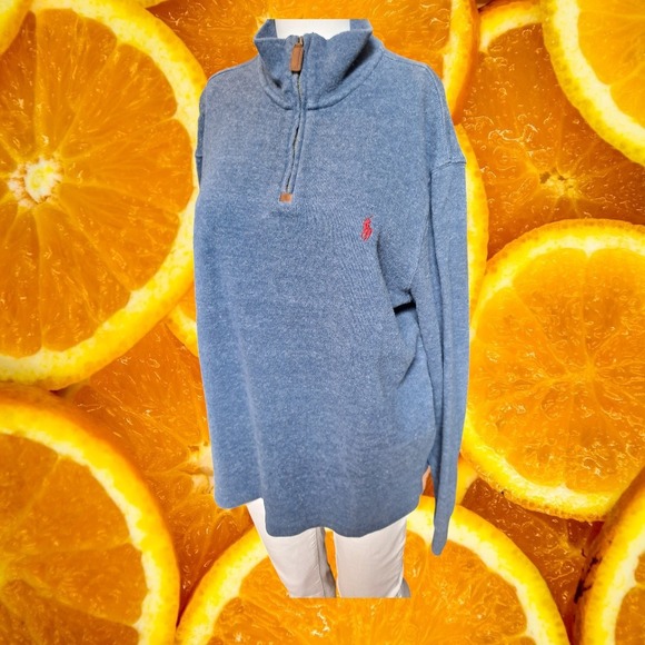 Polo Ralph Lauren Quarter Zip Pullover Sweater Blue Cotton‎ Blend M - Picture 1 of 8